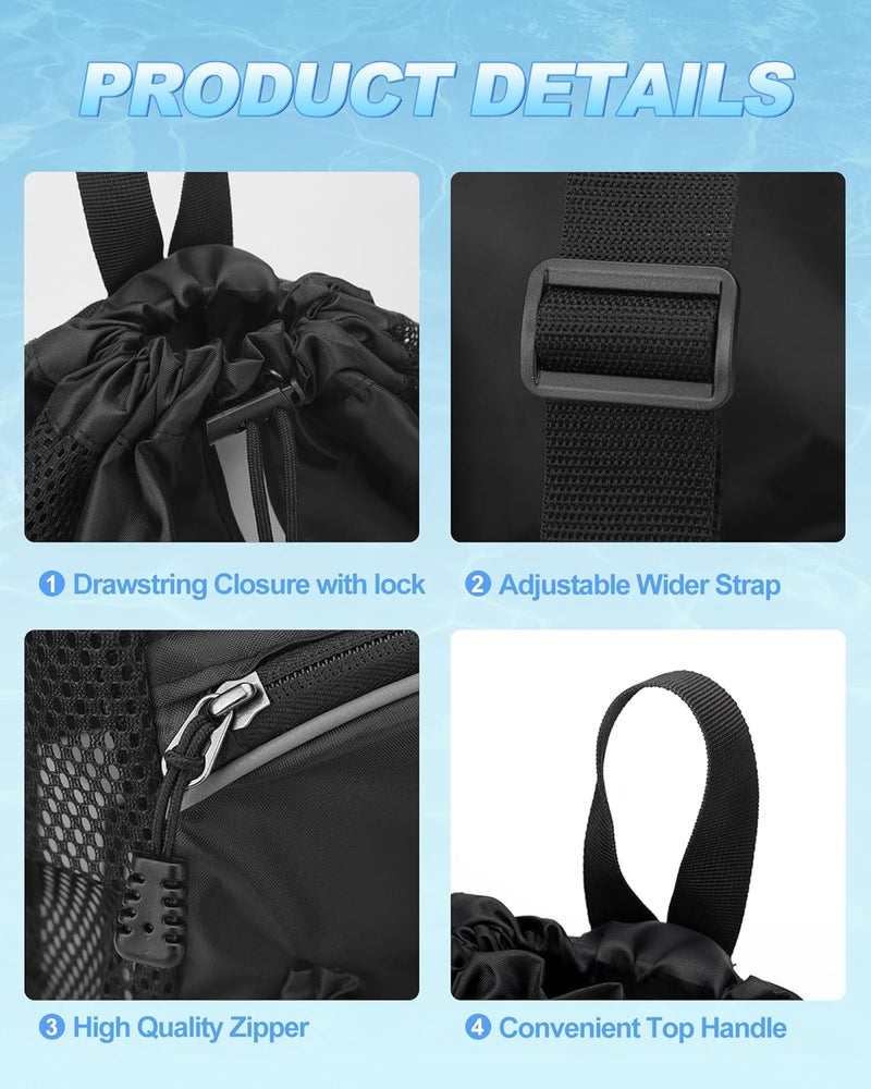 Hoedia Mesh Swim Bag Drawstring Backpack Beach Backpack for Swimming, Pool, Gym, and Workout Gear - Image 4